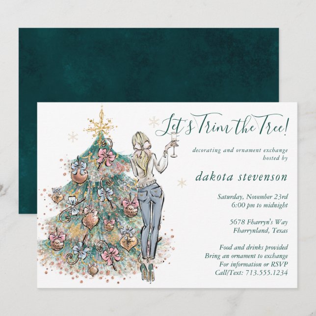 Invitation Trim arborescente et fête d'échange d'ornements (Devant / Derrière)
