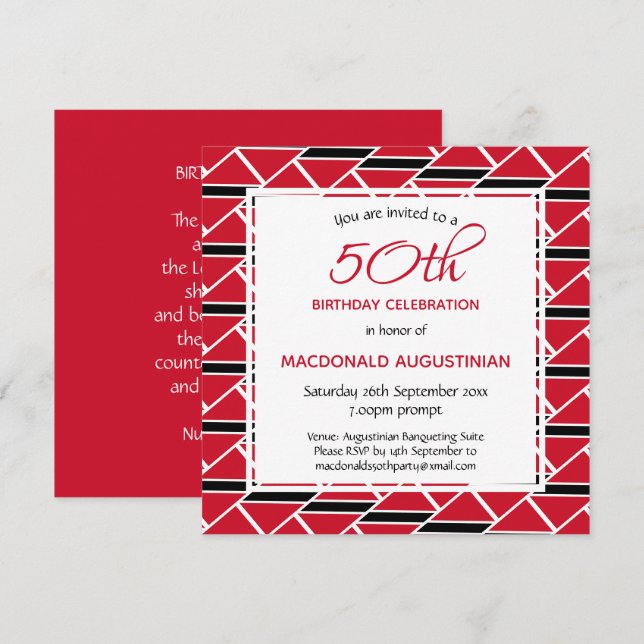 Invitation TRINIDAD DRAPEAU Personnalisé 50e anniversaire (Devant / Derrière)