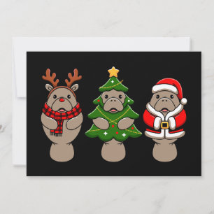 Invitation Trio Lamantin Noël Santa Renne Arbre Xmas