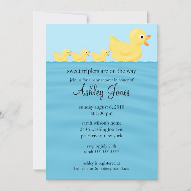 Invitation Triplé Baby shower de canard (Devant)