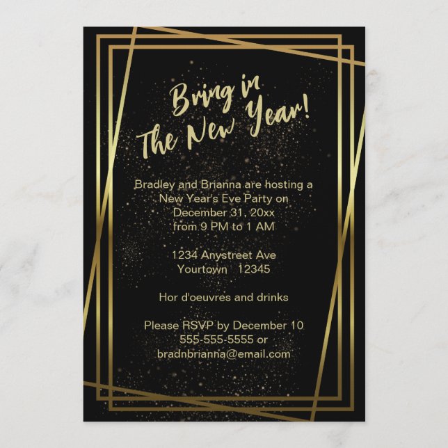 Invitation Triple Gold Frame New Year's Eve Party (Devant)