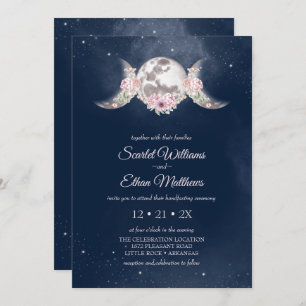 Invitation Triple Lune Midnight Blue Starry Sky Handfasting
