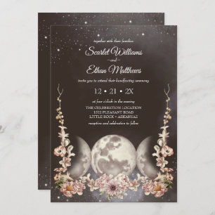 Invitation Triple Lune Phase Boho Floral Handfasting