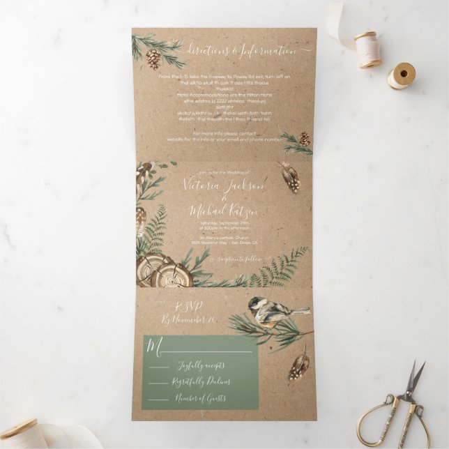 Invitation triplée du Mariage forestier rustique (Intérieur)