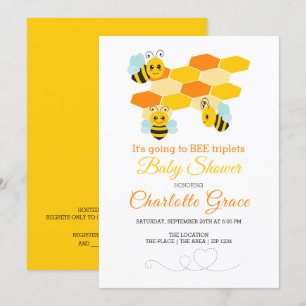 Invitation Triplet d'abeille mignonne Bumble Baby shower pers