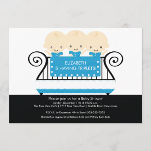 Invitation TRIPLETS chics dans le bleu d'invitation de baby