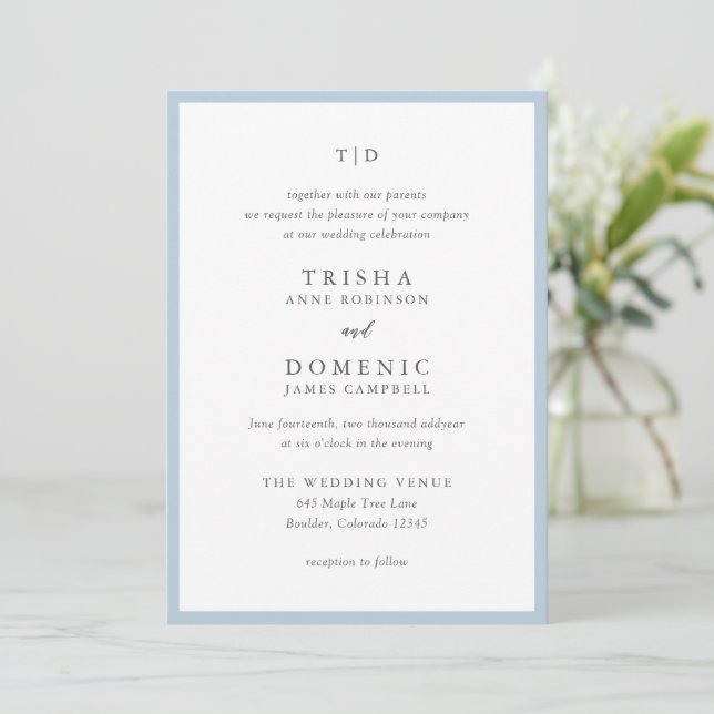 Invitation Trisha Poudre Bleu Mariage moderne (Debout devant)