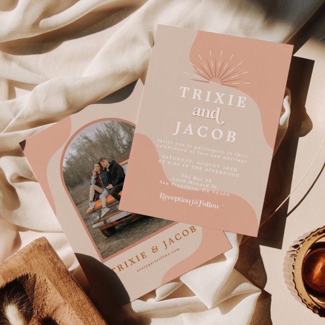 Invitation TRIXIE Blush Retro Arc Photo Boho Mariage (Créateur téléchargé)
