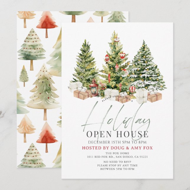 Invitation Trois arbres de Noël Maison ouverte (Devant / Derrière)