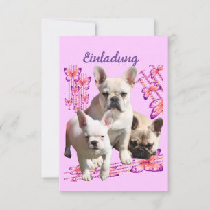 Invitation Trois bouledogues français Merci Bouledogue França
