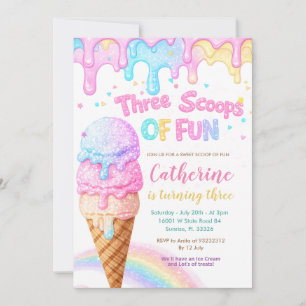Invitation Trois Boules De Glace De Fête D'anniversaire Amusa
