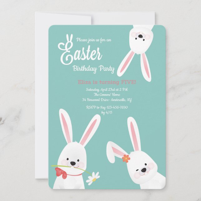 Invitation Trois Bunnies Pâques Fête d'Anniversaire (Devant)