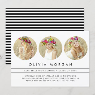 Invitation Trois Cercle Photo Collage Graduation