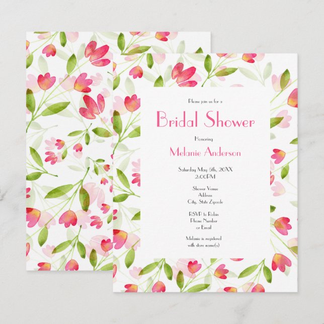 Invitation Trois corail rose Motif d'aquarelle (Devant / Derrière)