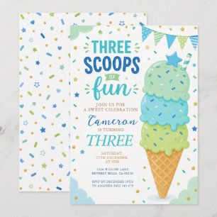 Invitation Trois Cuillères de Fun Anniversaire Bleu Vert