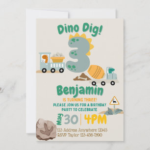 Invitation Trois Dino Dig Construction De Dinosaures 3e Anniv