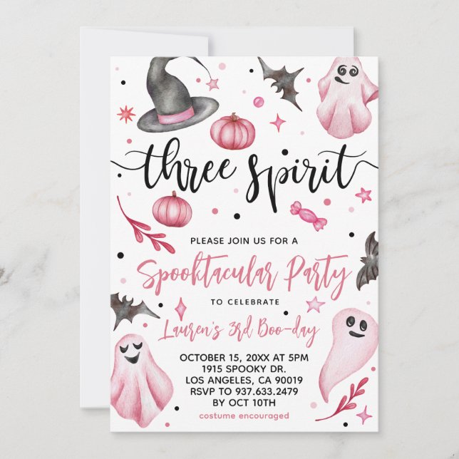 Invitation Trois Esprit Éffrayant Halloween anniversaire (Devant)