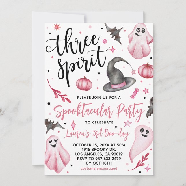 Invitation Trois Esprit Éffrayant Halloween anniversaire (Devant)