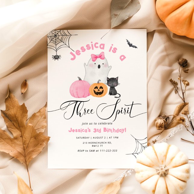 Invitation Trois Esprit Halloween rose éffrayante fille anniv (Créateur téléchargé)