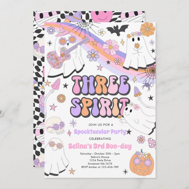Invitation Trois Esprit Halloween Super Fantôme 3e anniversai (Devant / Derrière)