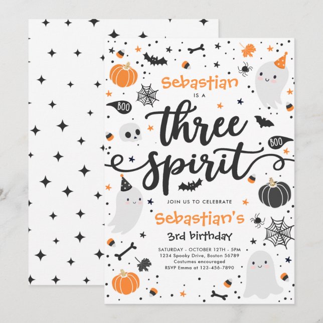 Invitation Trois Esprit mignon Halloween Fantôme 3e anniversa (Devant / Derrière)