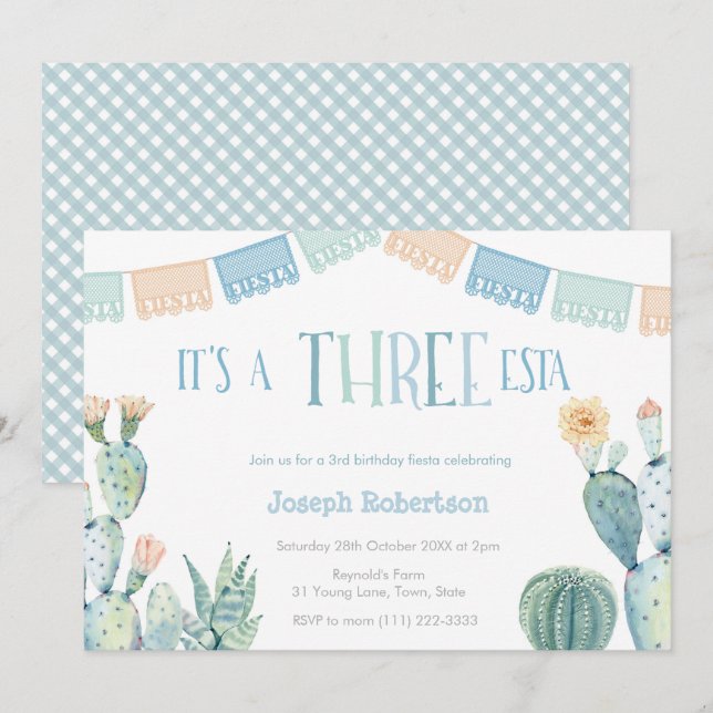Invitation Trois esta - Fête mexicaine Enfant 3ème anniversai (Devant / Derrière)