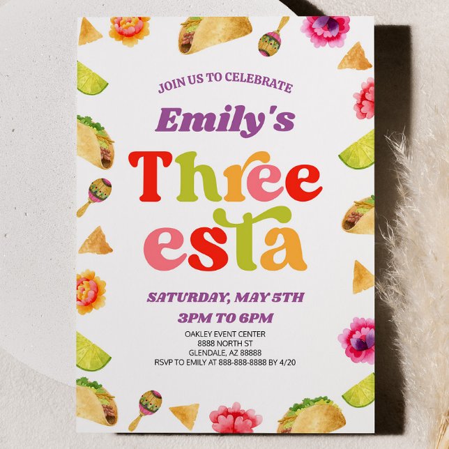 Invitation Trois Esta Fiesta Taco 3ème fête d'anniversaire (Créateur téléchargé)