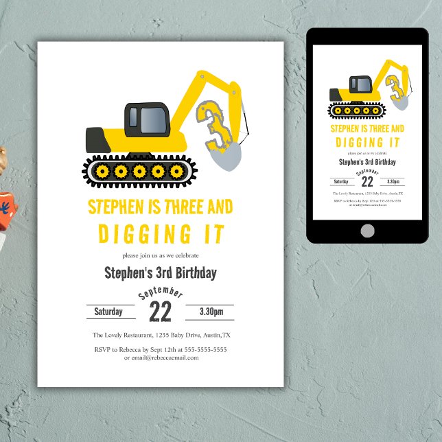 Invitation Trois et creuser la construction 3ème anniversaire (Créateur téléchargé)