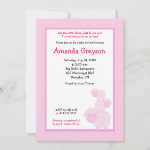 Invitation Trois fermes de moutons roses 5x7 Baby shower Invi