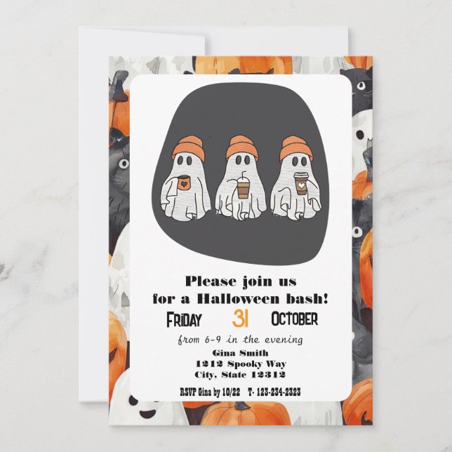 Invitation Trois fêtards Halloween Bash (Devant)