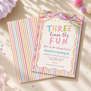Invitation Trois fois plus d'amusement Anniversaire coloré 3