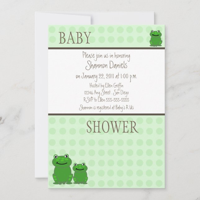 Invitation Trois grenouilles - baby shower vert (Devant)