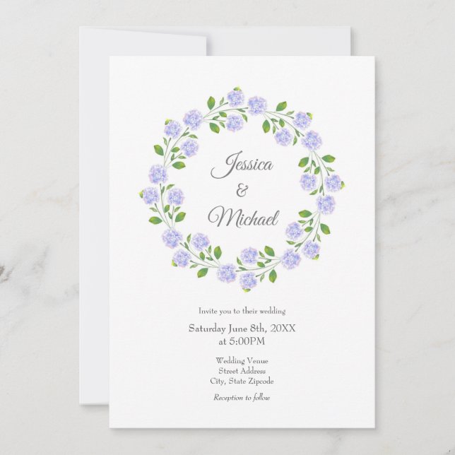 Invitation Trois Hydrangées Aquarelle Florale Wreath (Devant)