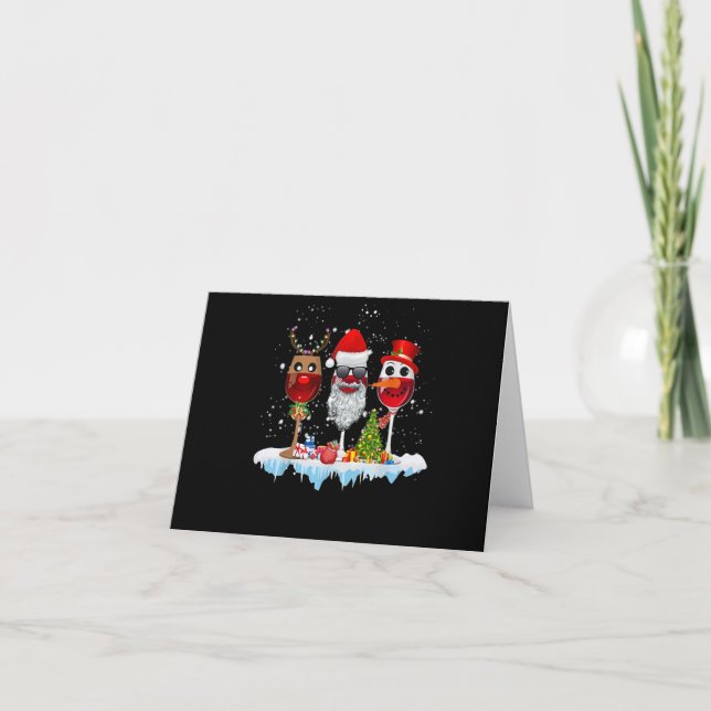Invitation Trois Lunettes De Vin Feux De Noël Santa Hat x (Devant)