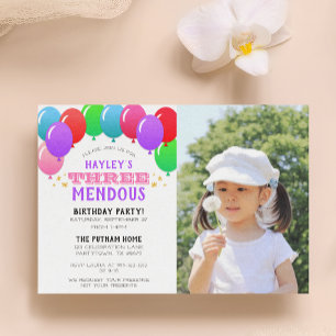 Invitation TROIS Mendous 3ème Ballons d'anniversaire photo ro