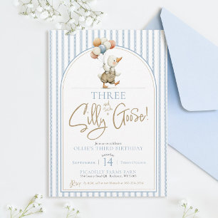 Invitation TROIS Petit Garçon Rayé Mignon Canard Silly Goose 