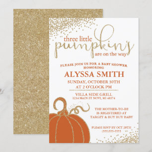Invitation Trois Petits Citrouilles Automne Baby shower Invit
