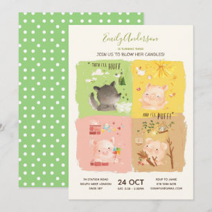 Invitation Trois petits cochons et grand méchant loup Anniver