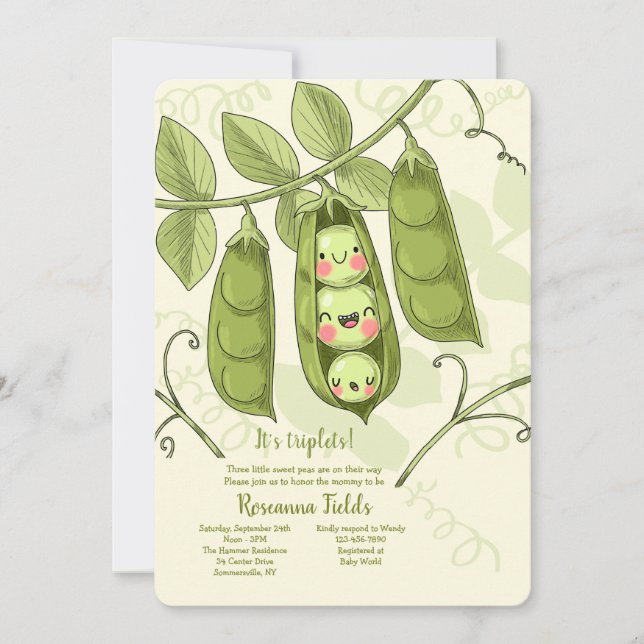 Invitation Trois petits pois dans un Baby shower de pois (Devant)