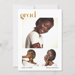 Invitation Trois photo Collage Graduation Party Faux Gold