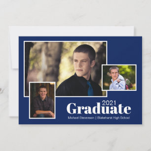 Invitation Trois photo moderne Navy Blue Graduation Party 