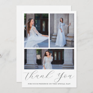 Invitation Trois Photo Quinceanera Blue Floral Script