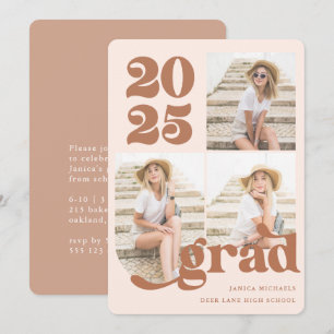 Invitation Trois Photo Retro Type Terracotta Graduation Party