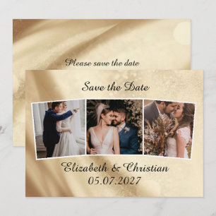 Invitation Trois Photos Gold Foil Élégant Enregistrer La Date