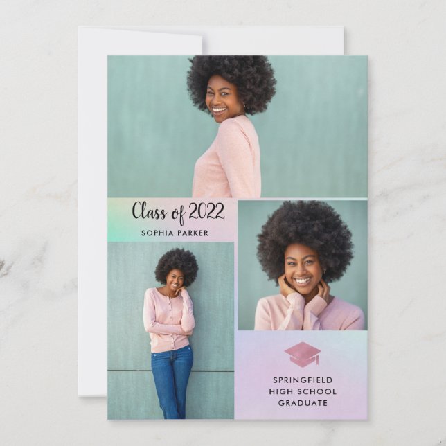Invitation Trois photos | Graduation simple et moderne 2022 (Devant)