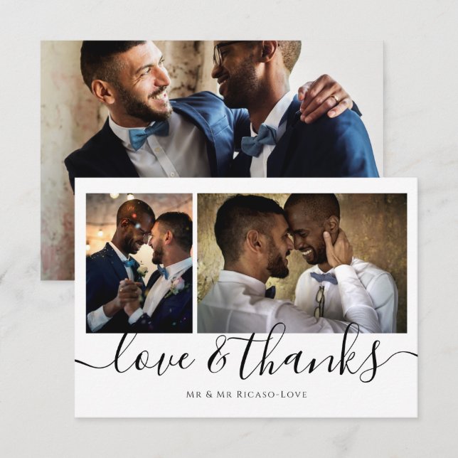 Invitation Trois photos personnalisées Amour et Merci (Devant / Derrière)