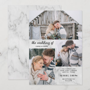 Invitation Trois photos sur l'élégance du marbre Mariage