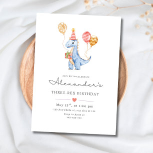Invitation Trois Rex Anniversaire Minimaliste Dino Garçons