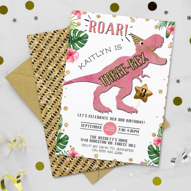 Invitation Trois Rex Dinosaur 3e anniversaire (Créateur téléchargé)