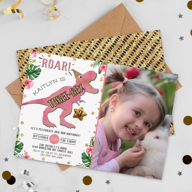 Invitation Trois Rex Dinosaur 3ème anniversaire Photo (Créateur téléchargé)